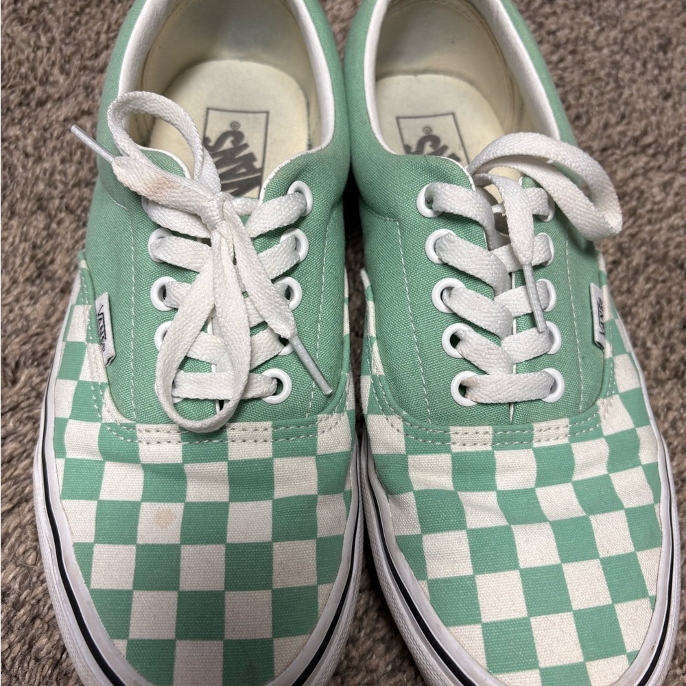 Vans Mint Green and White Checkered Sneakers